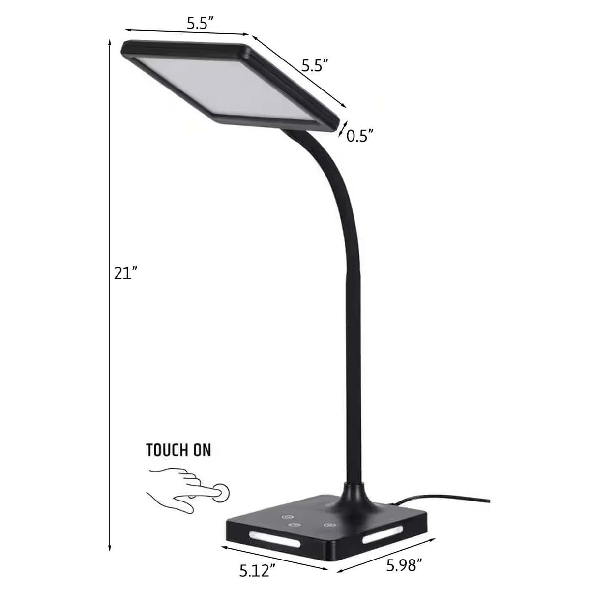 Brilli 21"H Charge Up Circadian LED Desk Lamp Black Finish with Touch Switch, Night Light on Base