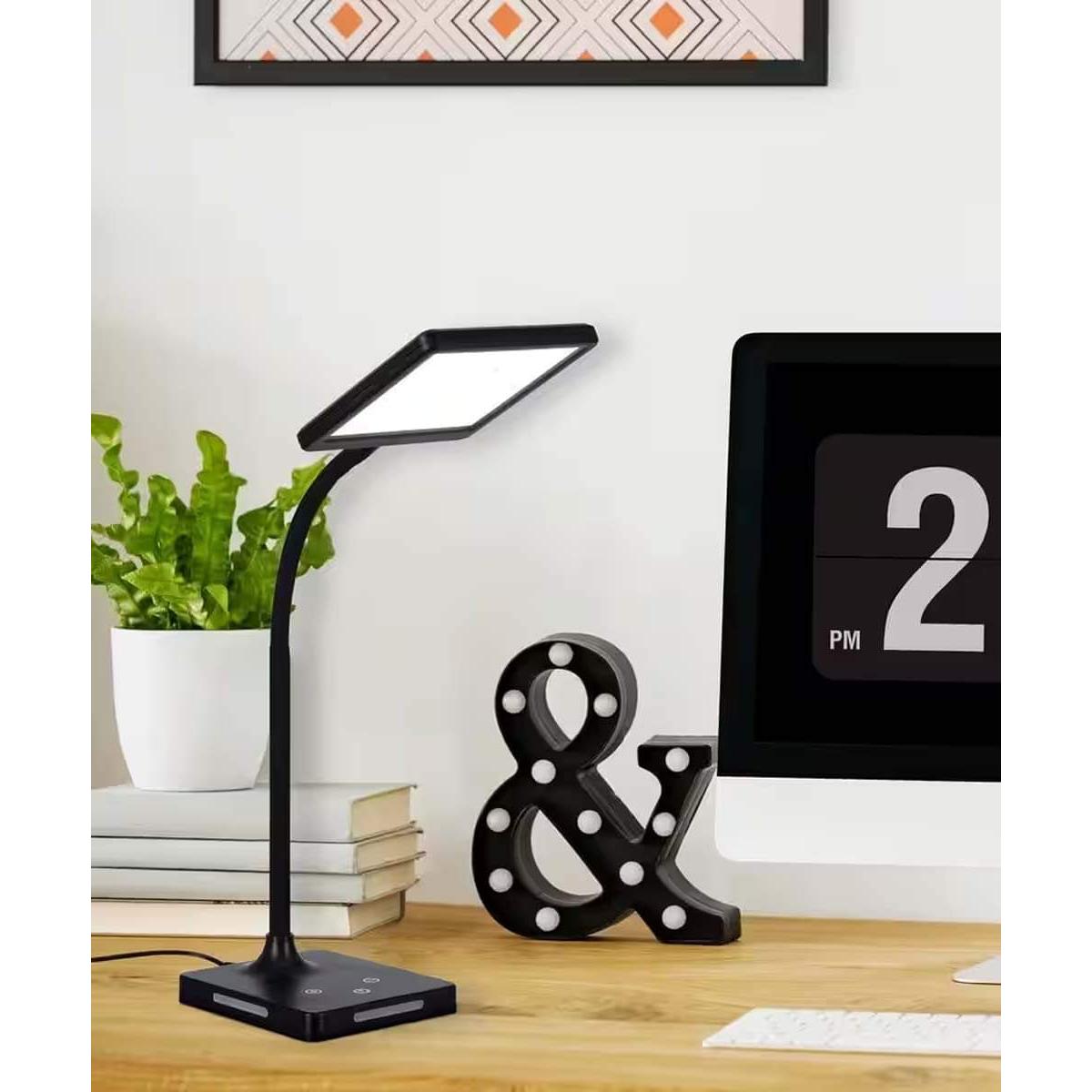 Brilli 21"H Charge Up Circadian LED Desk Lamp Black Finish with Touch Switch, Night Light on Base