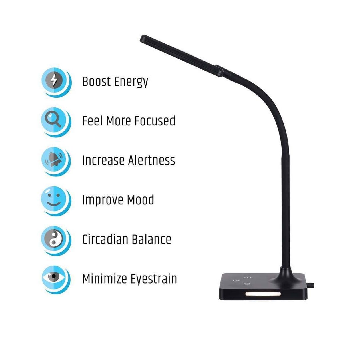 Brilli 21"H Charge Up Circadian LED Desk Lamp (Set of 2), Black Finish with Touch Switch, Night Light on Base