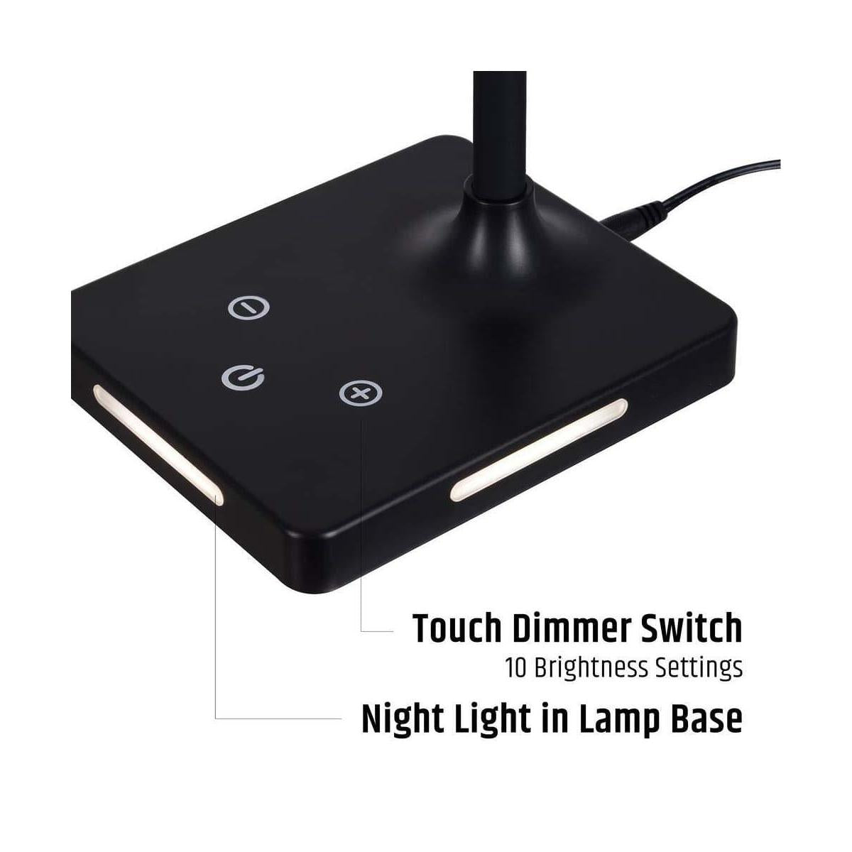 Brilli 21"H Charge Up Circadian LED Desk Lamp (Set of 2), Black Finish with Touch Switch, Night Light on Base