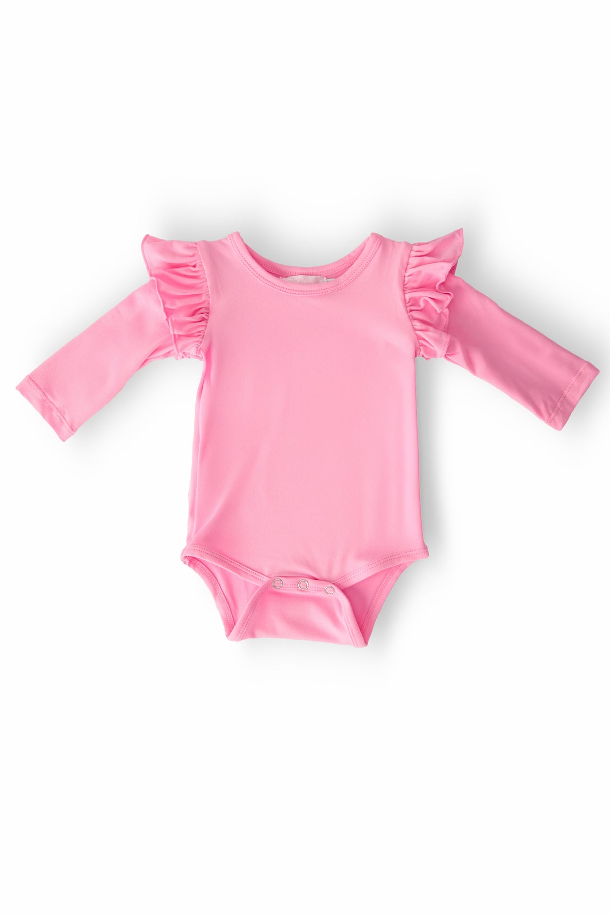 a pink baby bodysuit with ruffles