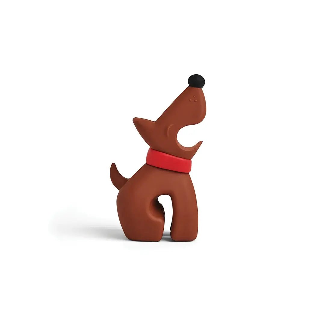 a brown dog with a red collar