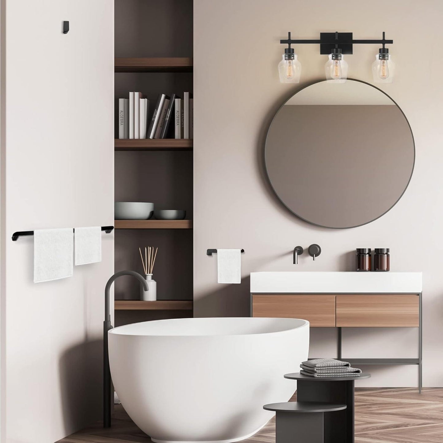 Bunbury 5-Piece "All-in-One" Bathroom Set, Matte Black, 3-Light Vanity Light Combo