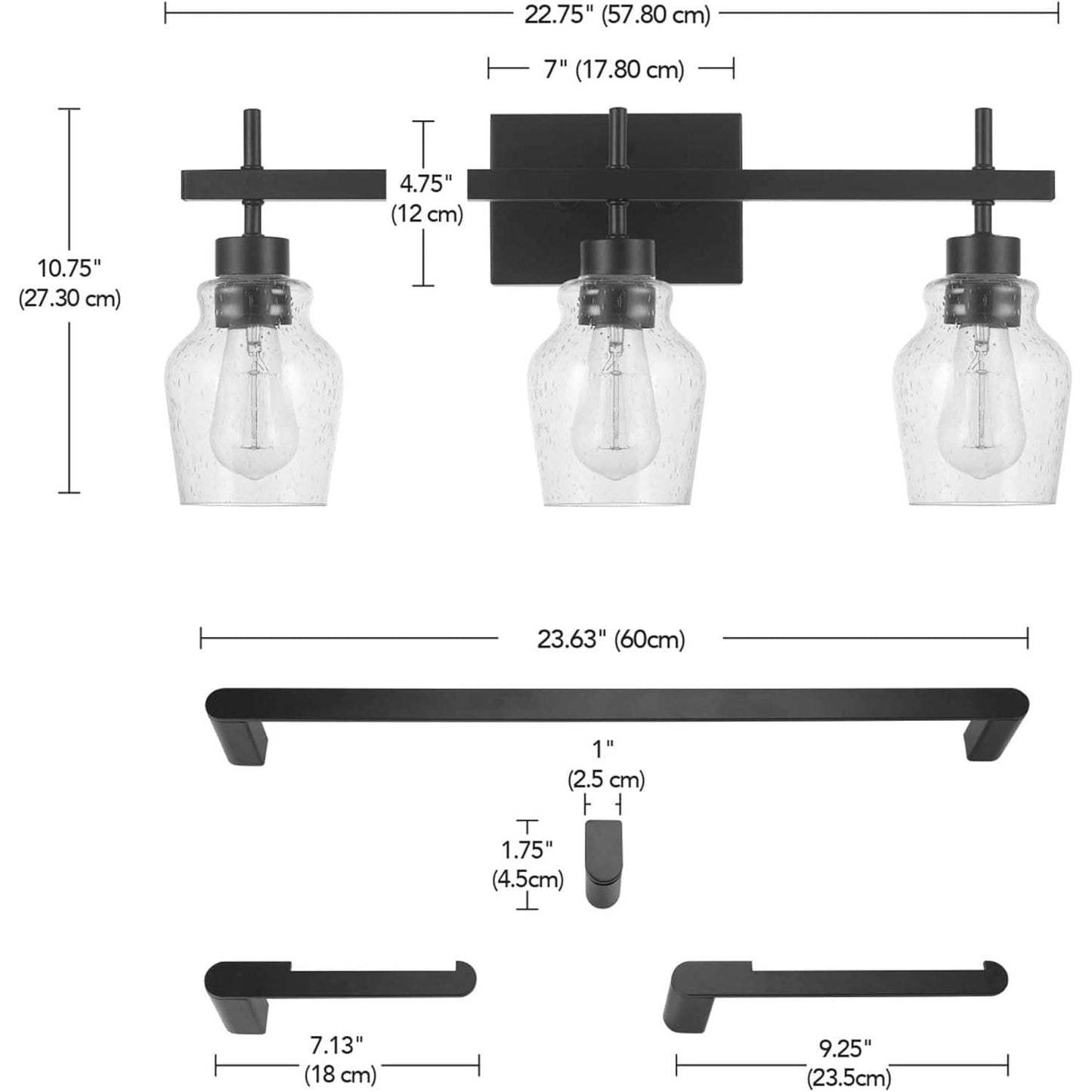 Bunbury 5-Piece "All-in-One" Bathroom Set, Matte Black, 3-Light Vanity Light Combo