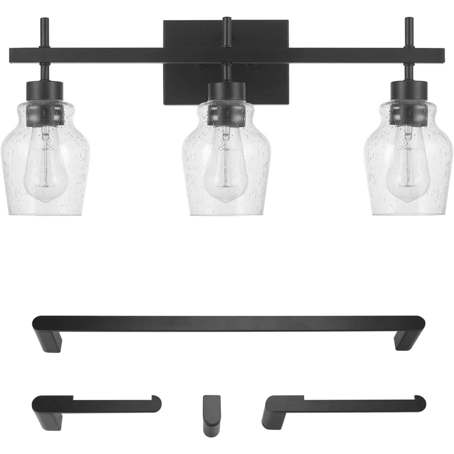 Bunbury 5-Piece "All-in-One" Bathroom Set, Matte Black, 3-Light Vanity Light Combo