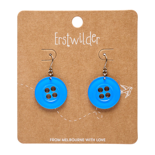 Button Drop Earrings - Blue