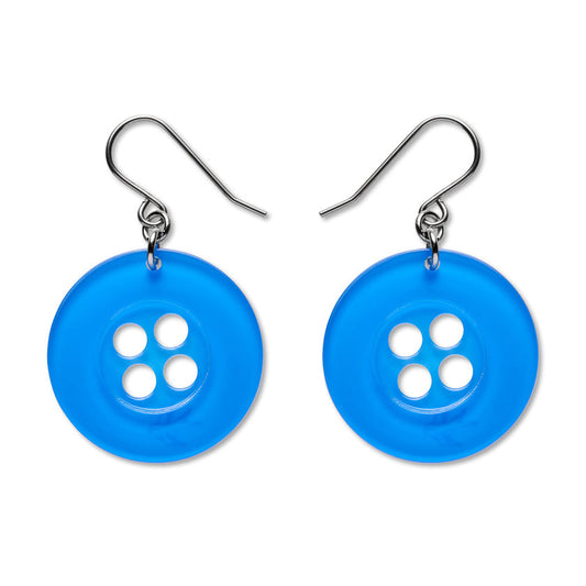 Button Drop Earrings - Blue