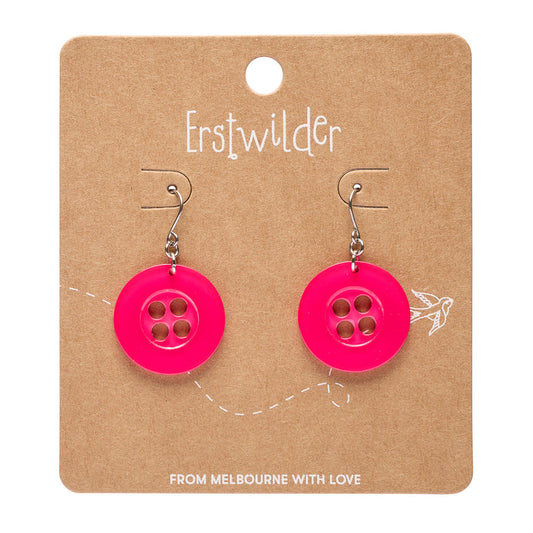 Button Drop Earrings - Pink