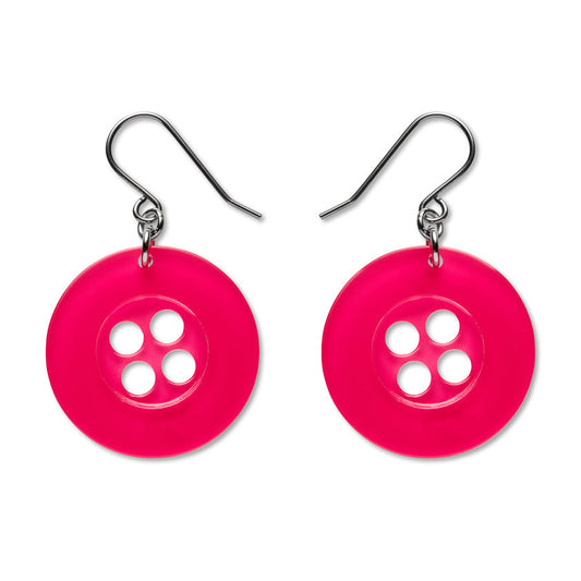 Button Drop Earrings - Pink