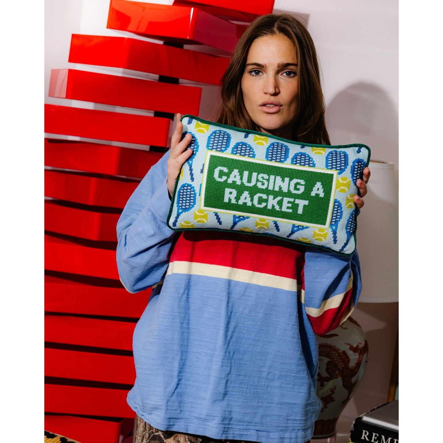 Causing A Racket Needlepoint Pillow