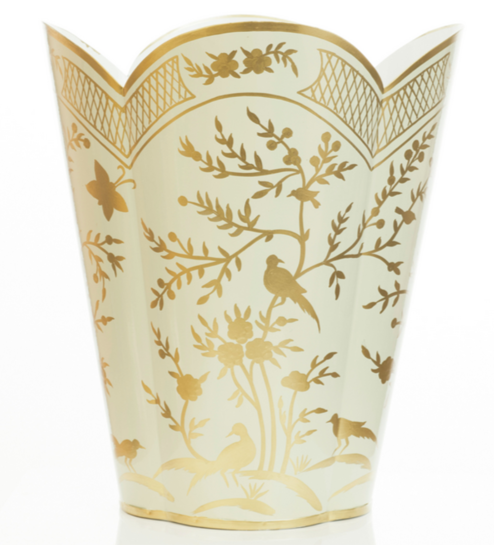Pale Green & Gold Chinoiserie Wastepaper Basket & Tissue (2 Options)