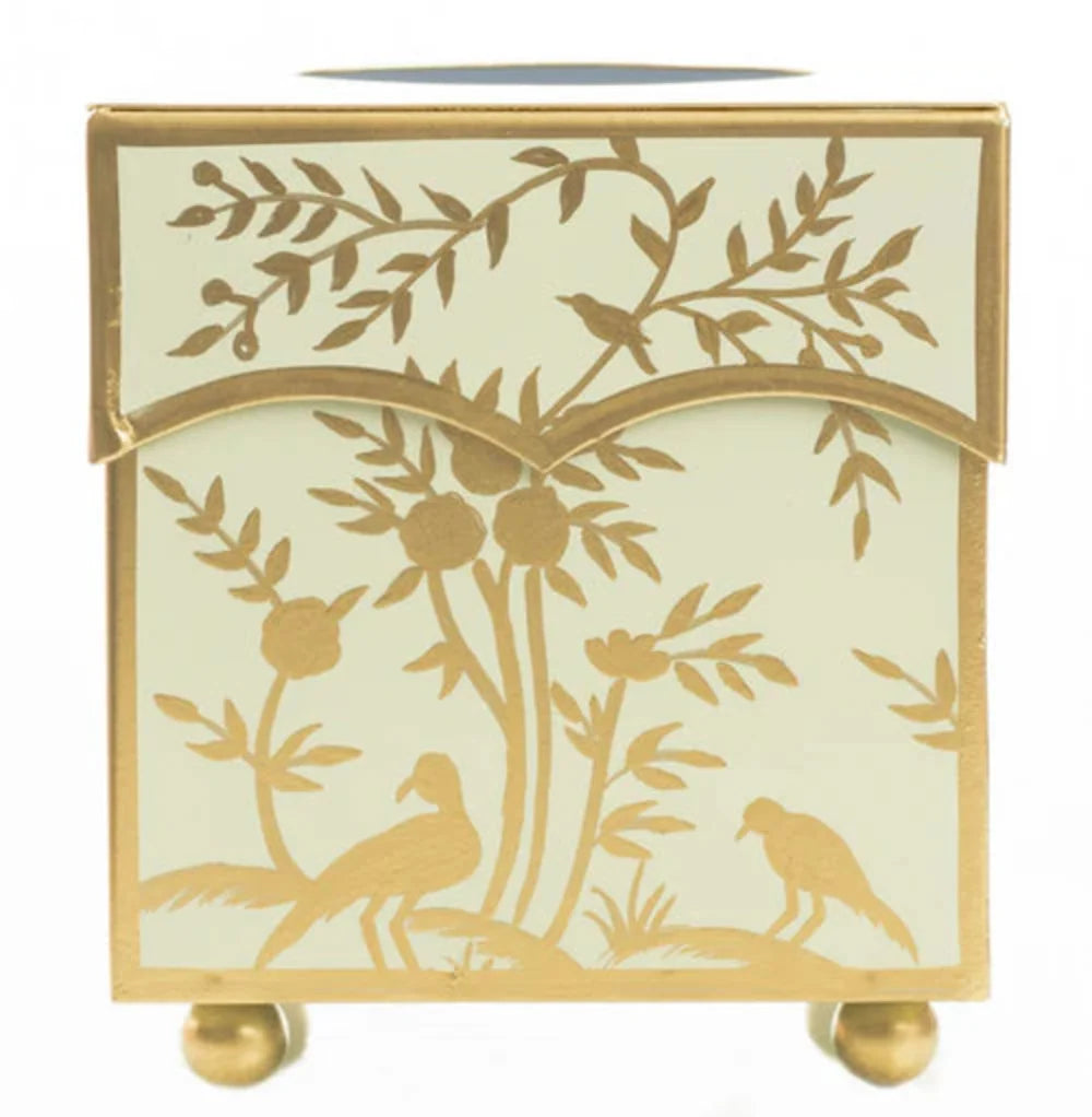 Pale Green & Gold Chinoiserie Wastepaper Basket & Tissue (2 Options)