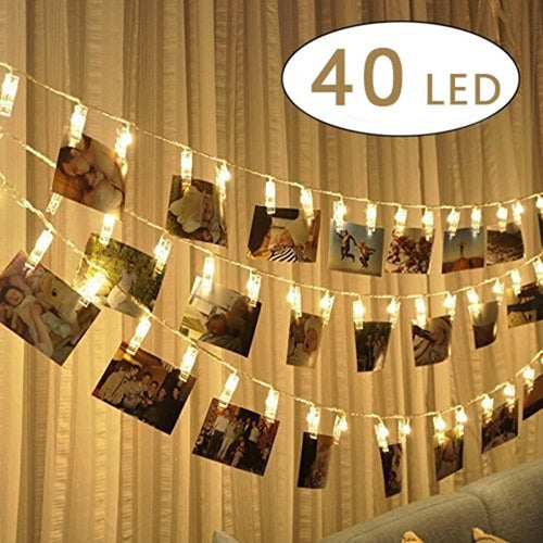 40 LED Large Photo Clip Clear Cable Lights - Plug in