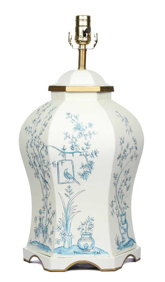 Ivory & Blue ROUND SCALLOPED LAMP