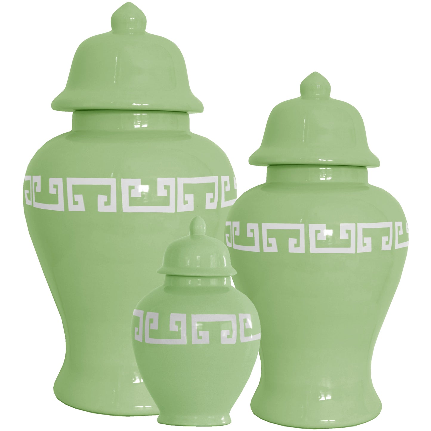 Cabbage Patch Green Greek Key Ginger Jars