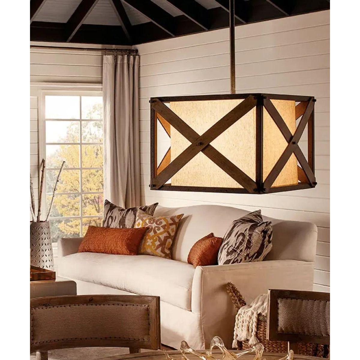 Cahoon 16"W 1-Light Anvil Iron Finish Square Shade Pendant/Semi-Flush Mount Light Fixture by Kichler