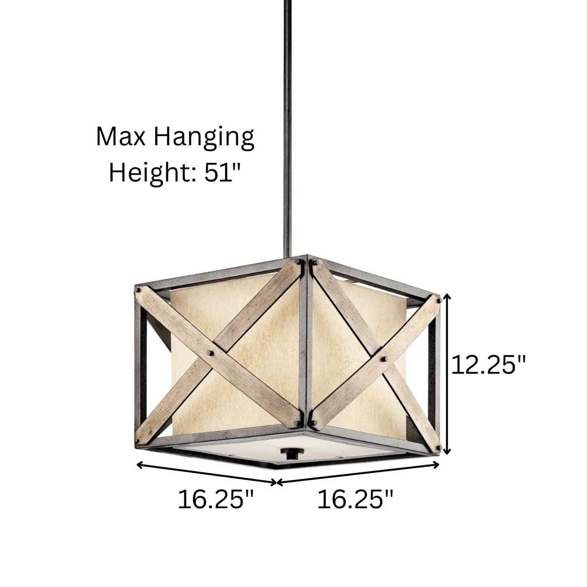 Cahoon 16"W 1-Light Anvil Iron Finish Square Shade Pendant/Semi-Flush Mount Light Fixture by Kichler
