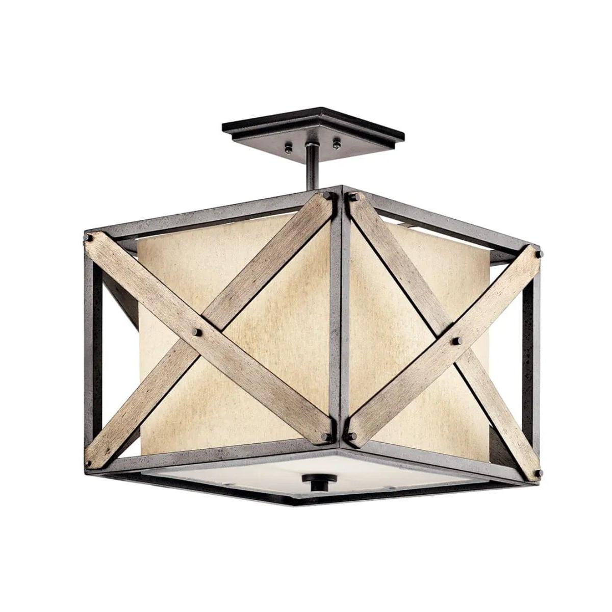 Cahoon 16"W 1-Light Anvil Iron Finish Square Shade Pendant/Semi-Flush Mount Light Fixture by Kichler