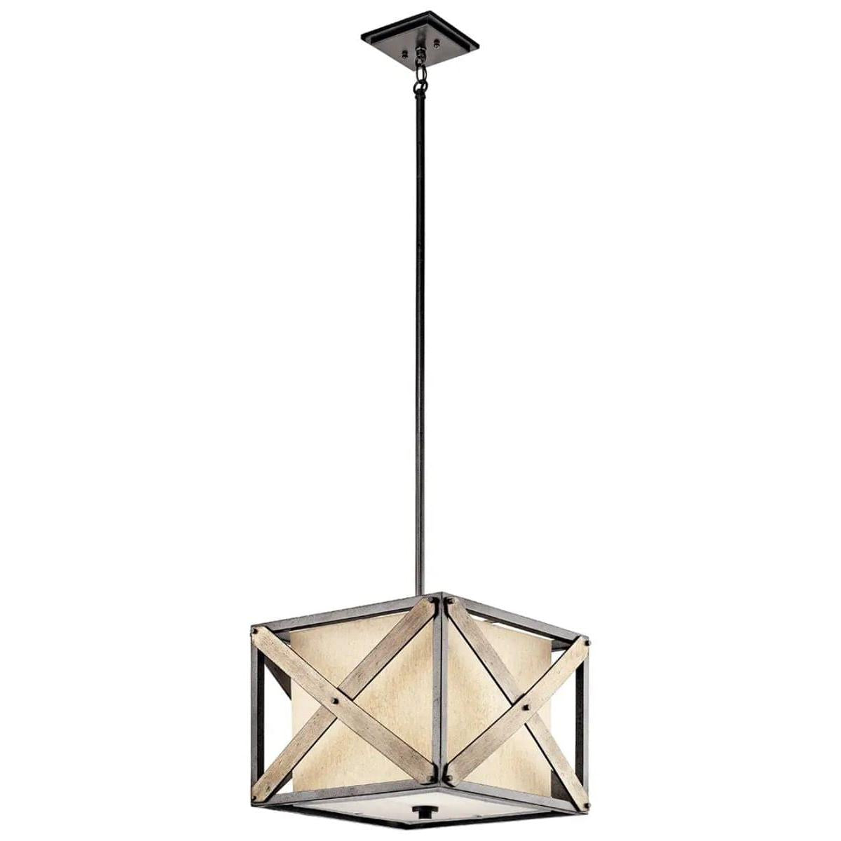 Cahoon 16"W 1-Light Anvil Iron Finish Square Shade Pendant/Semi-Flush Mount Light Fixture by Kichler