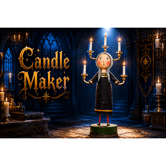 Candle Maker Halloween Figurine by Lori Mitchell — 8-Inch Poly Resin Folk Art Collectible