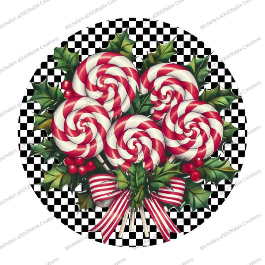 Candy Cane Peppermint Black White Sign