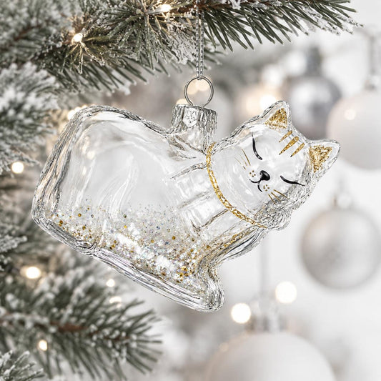 Cat in Scarf Clear Glass Christmas Ornament