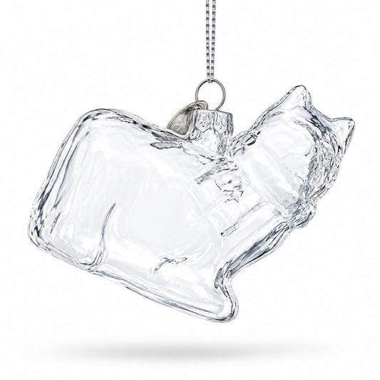 Cat in Scarf Clear Glass Christmas Ornament