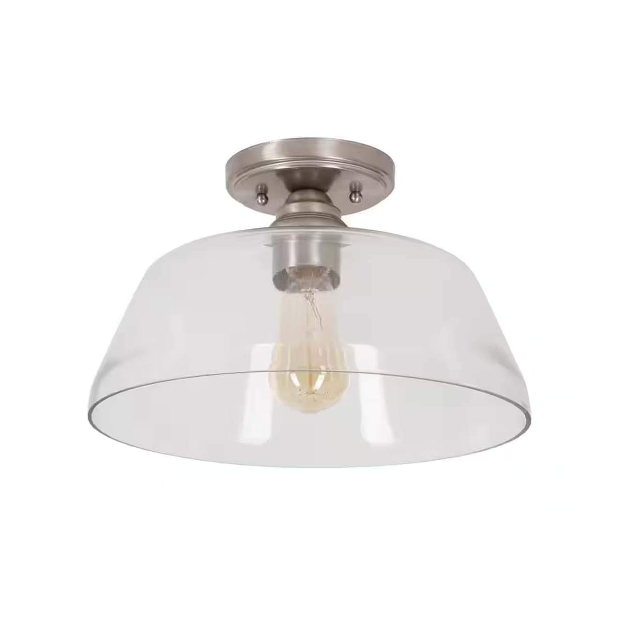 Catalina 13"W 1-Light Semi Flush Mount Vintage Light Fixture Brushed Nickel Finish with Glass Shade