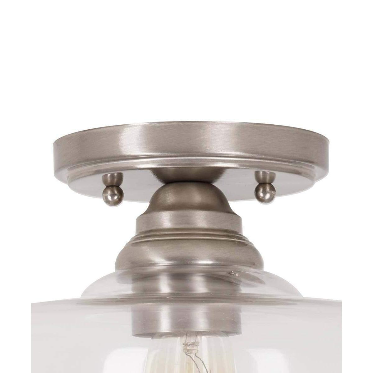 Catalina 13"W 1-Light Semi Flush Mount Vintage Light Fixture Brushed Nickel Finish with Glass Shade