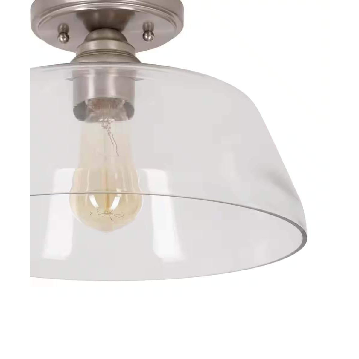 Catalina 13"W 1-Light Semi Flush Mount Vintage Light Fixture Brushed Nickel Finish with Glass Shade