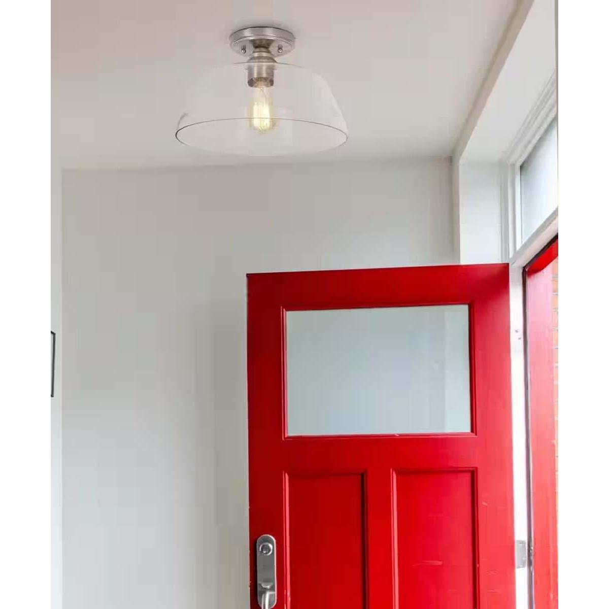 Catalina 13"W 1-Light Semi Flush Mount Vintage Light Fixture Brushed Nickel Finish with Glass Shade