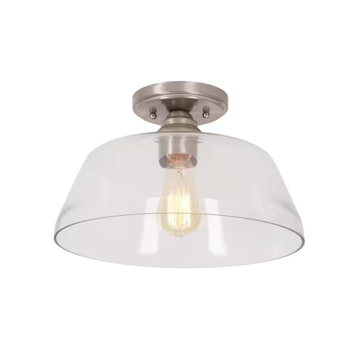 Catalina 13"W 1-Light Semi Flush Mount Vintage Light Fixture Brushed Nickel Finish with Glass Shade