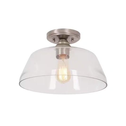 Catalina 13"W 1-Light Semi Flush Mount Vintage Light Fixture Brushed Nickel Finish with Glass Shade