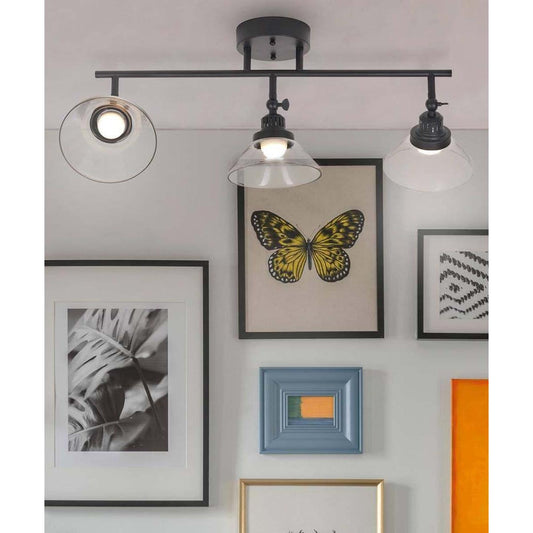 Catalina 23"W 3-Light LED Track Bar Light Fixture, Matte Black with Clear Glass Shades