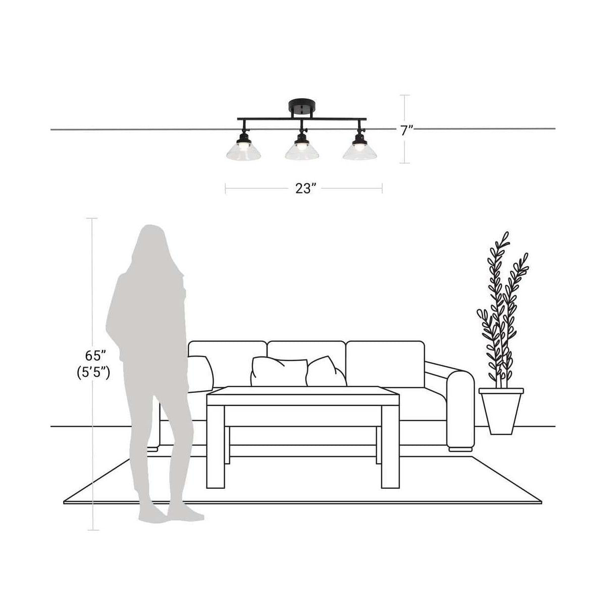 Catalina 23"W 3-Light LED Track Bar Light Fixture, Matte Black with Clear Glass Shades