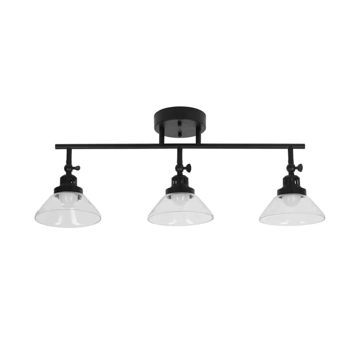 Catalina 23"W 3-Light LED Track Bar Light Fixture, Matte Black with Clear Glass Shades