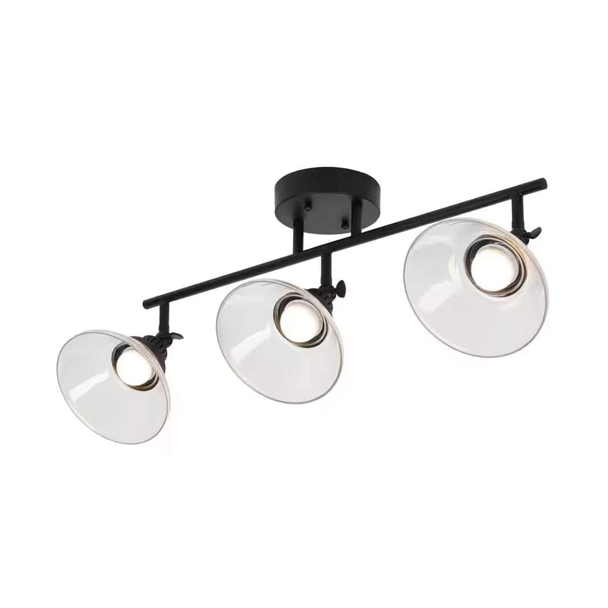 Catalina 23"W 3-Light LED Track Bar Light Fixture, Matte Black with Clear Glass Shades