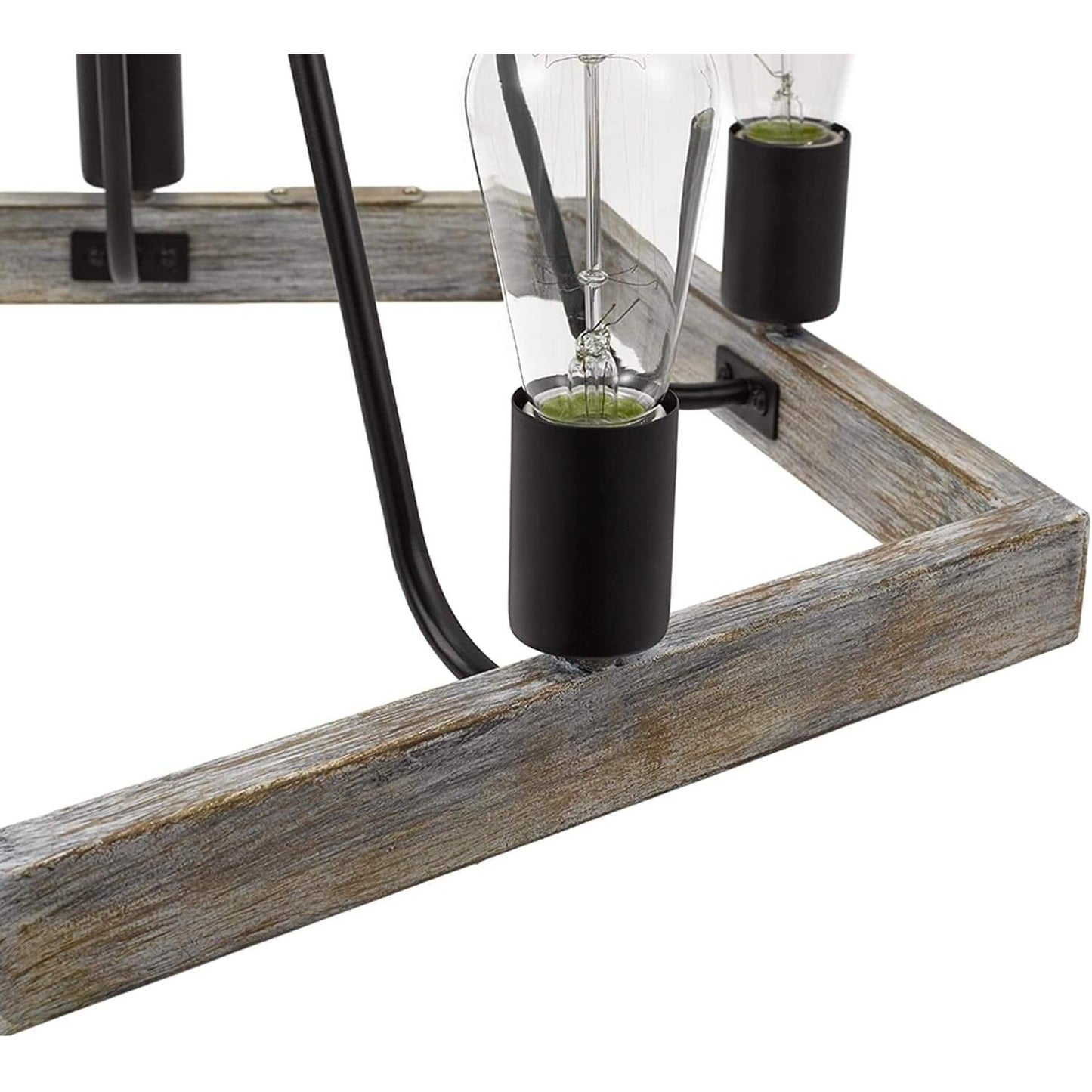 Catalina 24"W 5-Light Country Rustic Pentagon Tray Chandelier, Faux Wood Finish with Matte Black Accents