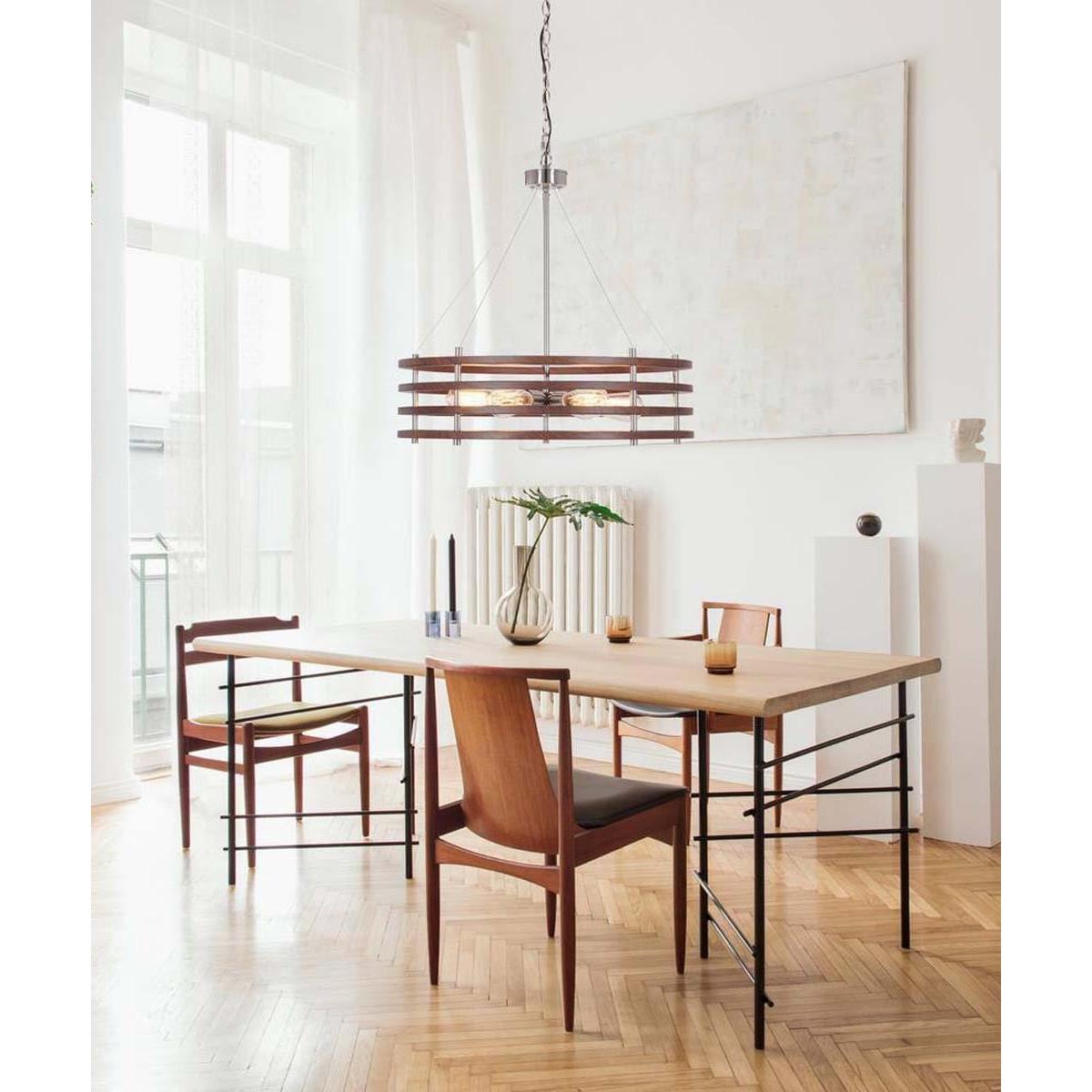 Catalina 24"W 6-Light Polished Nickel Drum Modern Pendant Mahogany Wood Finish Shade