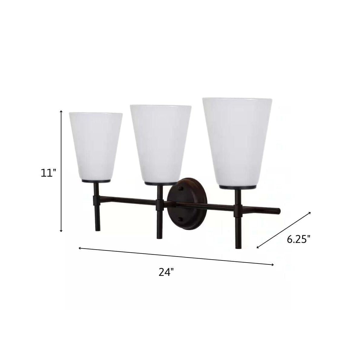 Catalina Pippa 24"W 3-Light Black Finish Vanity Light Fixture with Opal Glass Shades