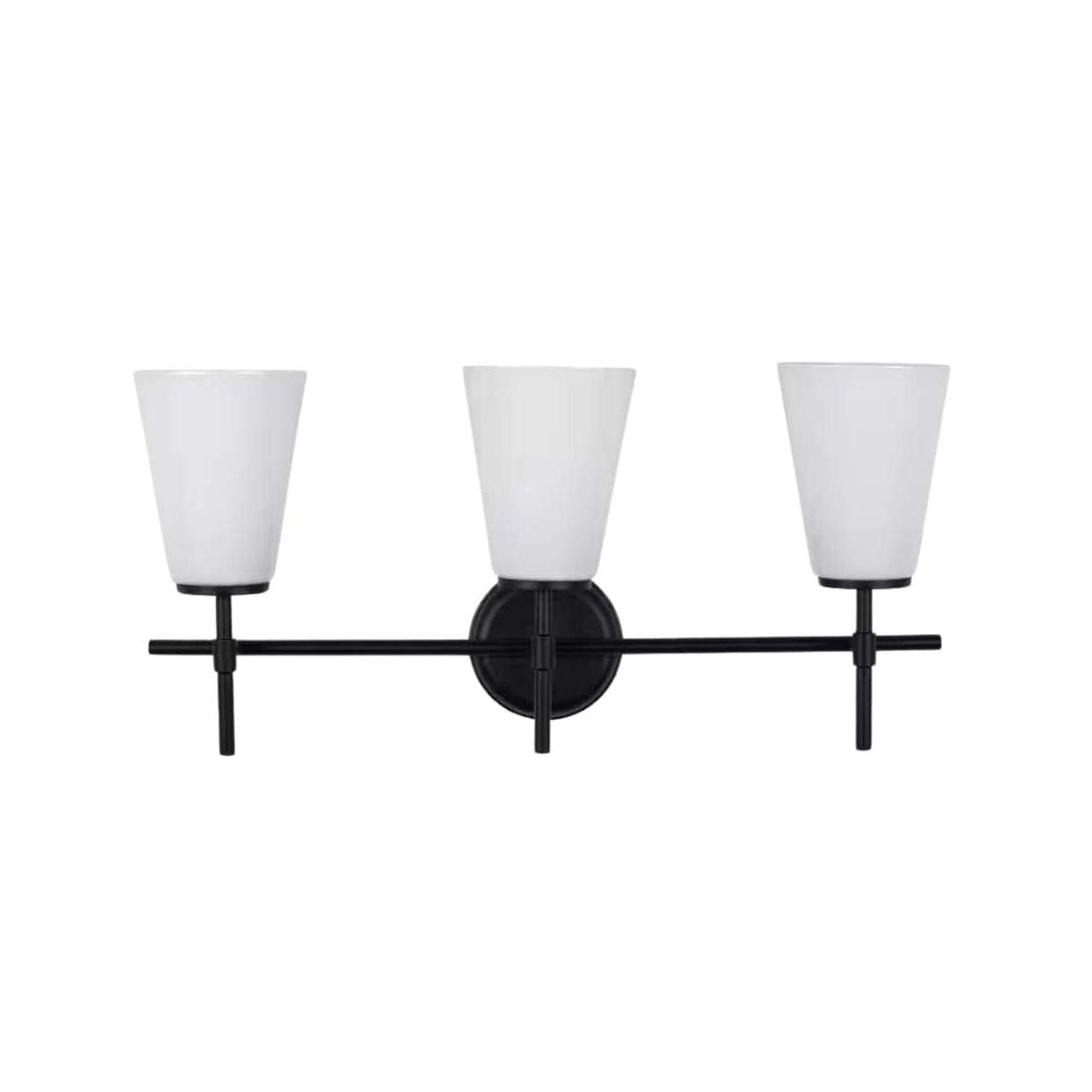 Catalina Pippa 24"W 3-Light Black Finish Vanity Light Fixture with Opal Glass Shades