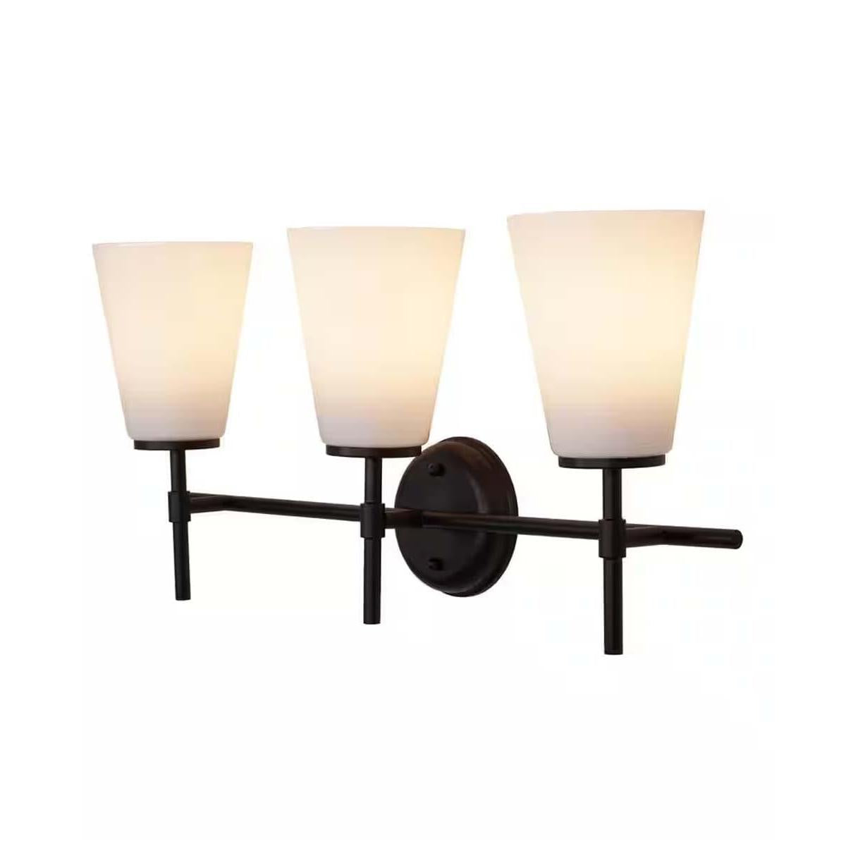 Catalina Pippa 24"W 3-Light Black Finish Vanity Light Fixture with Opal Glass Shades