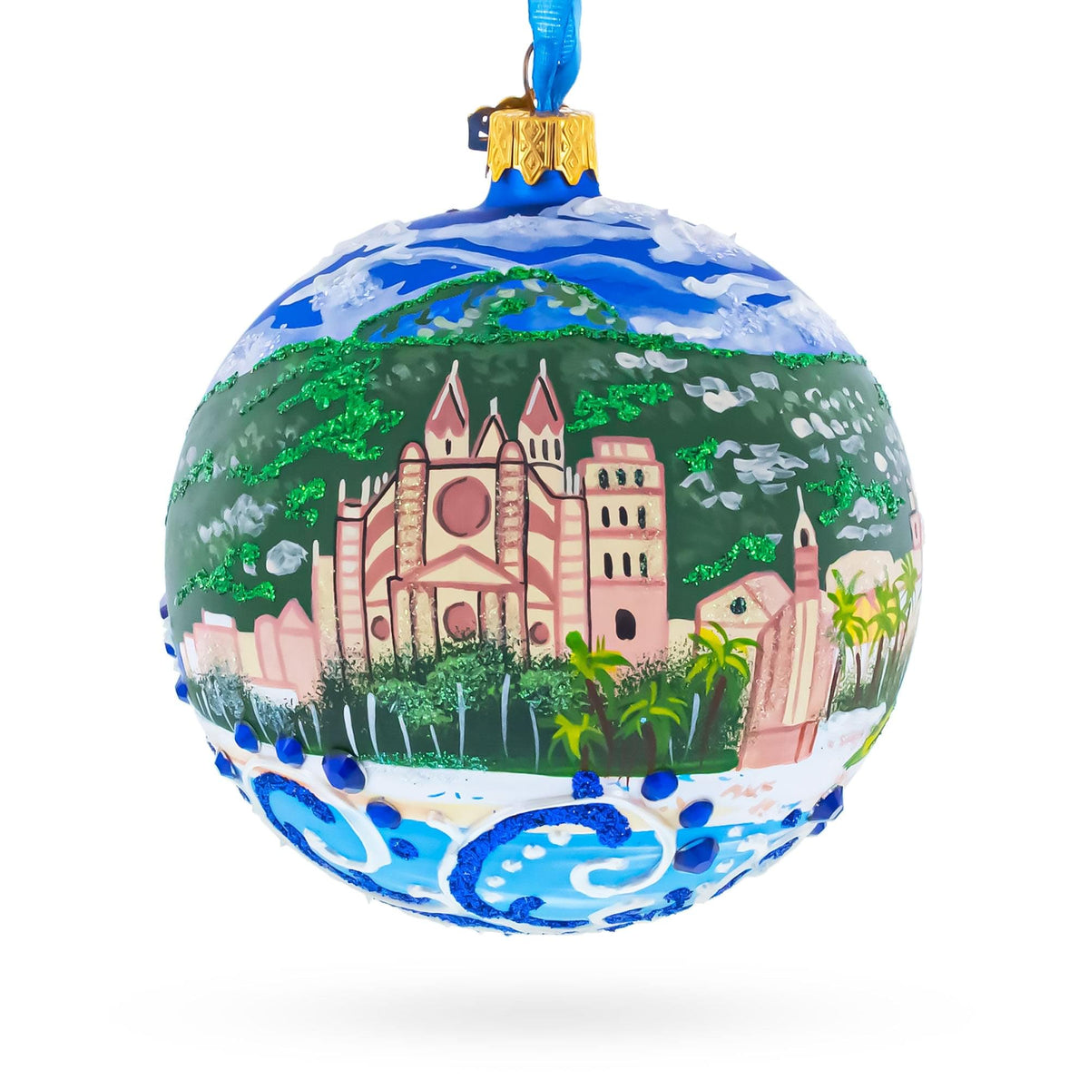 Cathedral of Santa Maria of Palma (La Seu), Mallorca, Spain Glass Ball Christmas Ornament