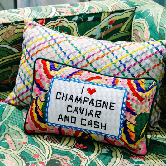 Caviar and Cash Needlepoint Pillow