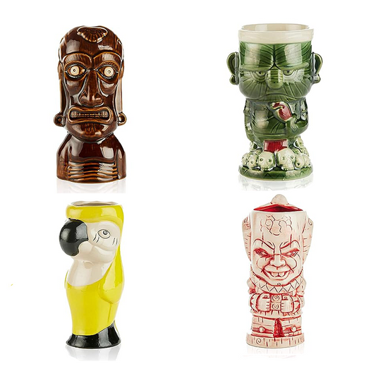Ceramic Hawaiian Luau Tiki Mug Set of 4