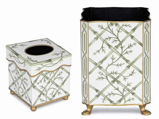 Green Bamboo & Floral Wastepaper Basket & Tissue (2 Options)