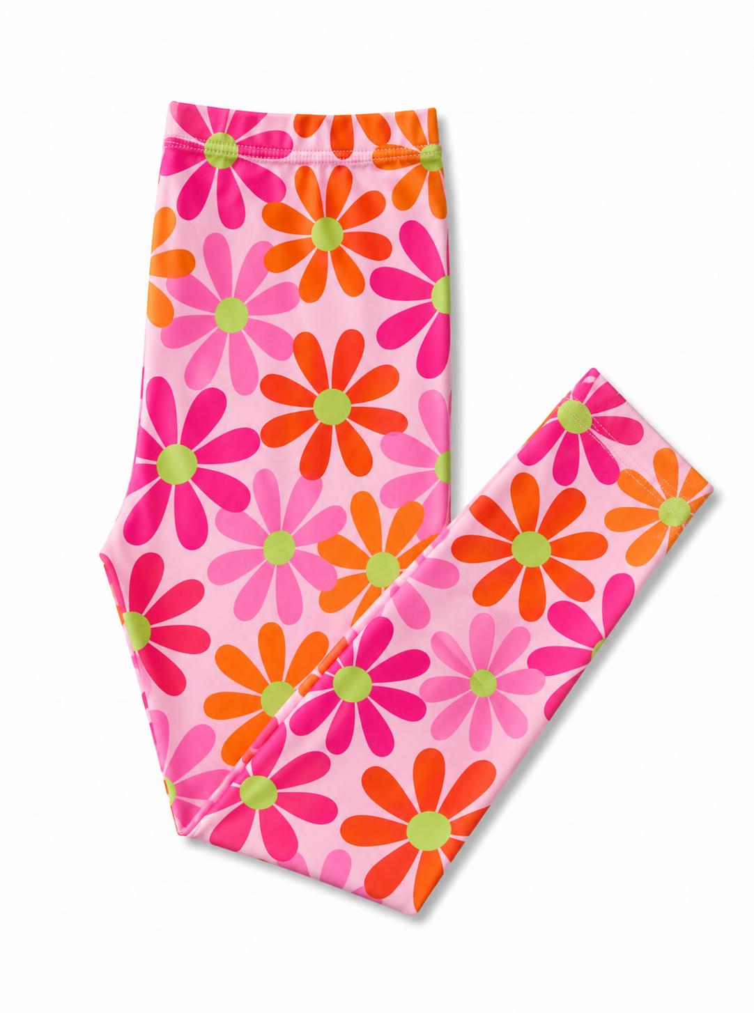 a pink and orange flowered leggings
