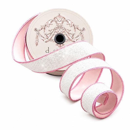 1.5" Sugar Plum Glitter Ribbon: Whispy White (10 Yards)