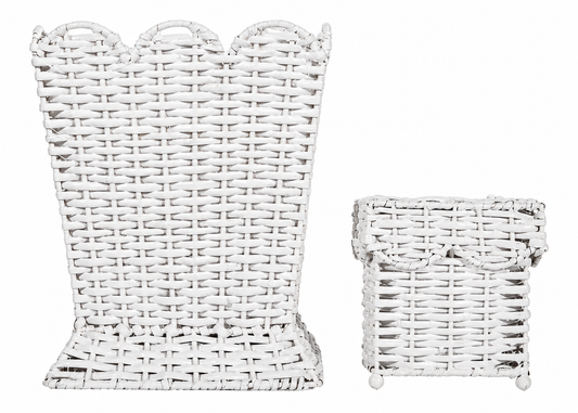 a white basket with a handle