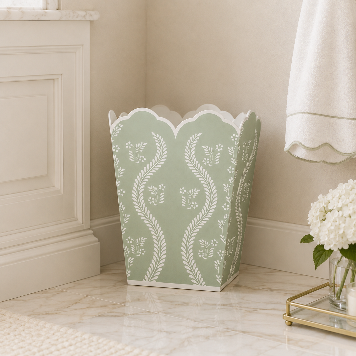Sage Green Square Trellis Wastepaper Basket & Tissue Holder (3 Options)